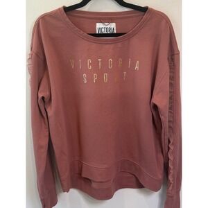 Victoria Sport Mauve Ruffle Sleeve Sweatshirt Gold Logo Large Thumbholes